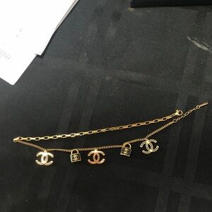 Stainless steel Gold Chain Bracelet with Lock and Logo Charms,